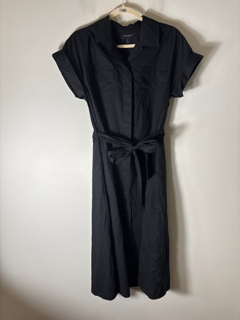 Banana Republic Black Cap Sleeve Button Up Cotton Maxi Dress Sz S